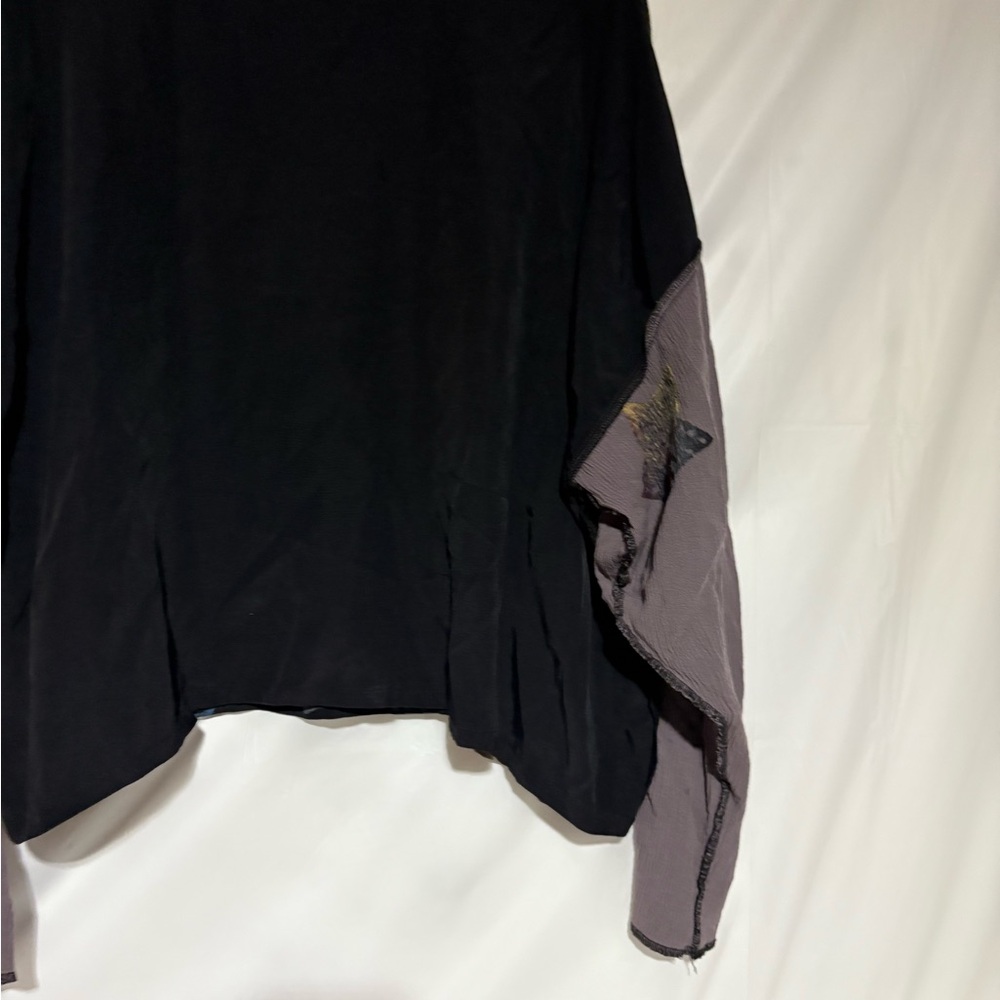 Womens Patchwork Button-Down Shirt in Black & Mau… - image 6